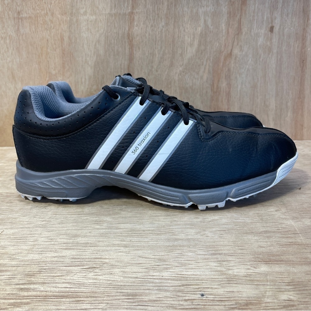 Adidas Golf Shoes Men’s Size 6.5 Black White Gray 360 Traxion Spiked 3 Stripes - Picture 5 of 14